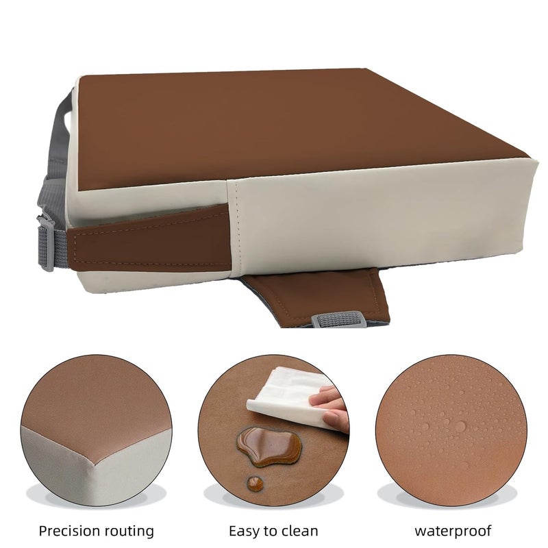 Eiury Booster Seat for Dining Table, PU Anti-Scratch Easy Cleaning Kids Toddler Booster Seat for Table, Portable Travel Increasing Cushion for Chair - Brown - Image 5